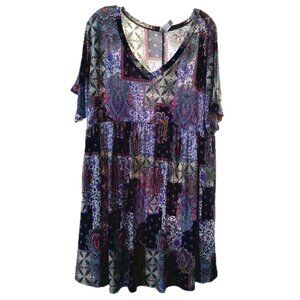 Honeyme Curvy  Women's Size XL Dress Floral Purple Pink Paisley